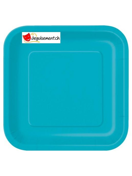14 assiettes turquoise carré 22.2 cm