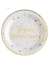 Assiette Joyeux Anniversaire - Blanc - 10 pièces Assiette Joyeux Anniversaire - Blanc - 10 pièces