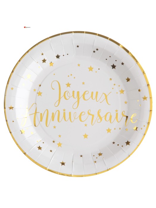 Assiette Joyeux Anniversaire - Blanc - 10 pièces