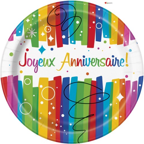 Joyeux Anniversaire Plates - 22cm - 8 pieces