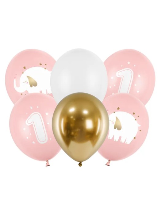 Ballons roses premier anniversaire - 30cm - 6 pièces