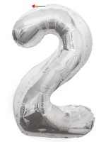 Aluminium foil balloon number 2 silver - 86cm