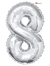 Aluminium foil balloon number 8 silver - 86cm Aluminium foil balloon number 8 silver - 86cm