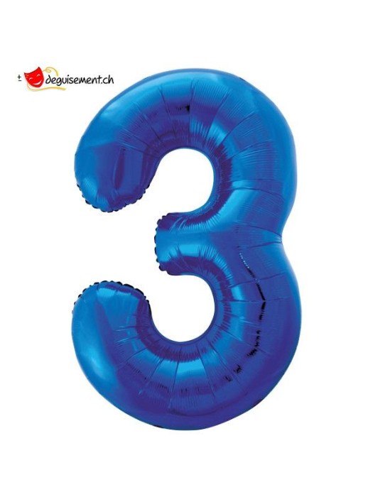 Ballon alu bleu chiffre 3 - 86 cm