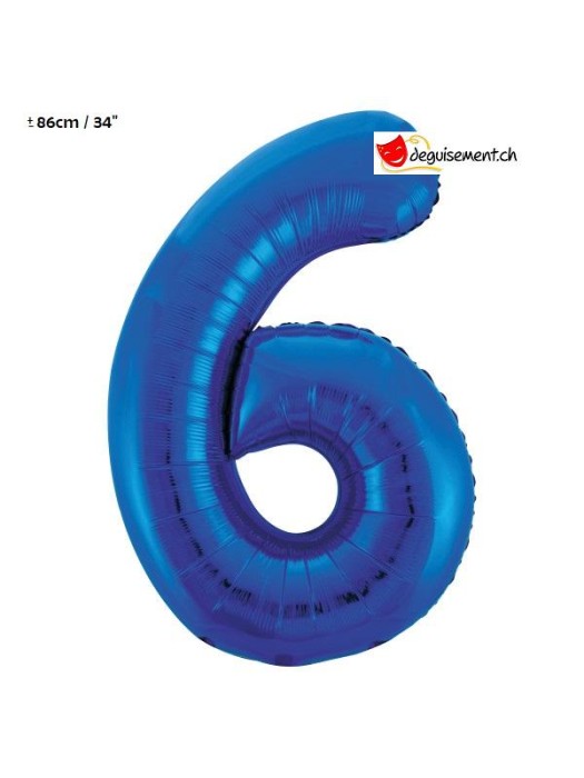 Ballon alu bleu chiffre 6 - 86 cm