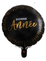Bonne Année aluminum balloon - black and gold - 45cm