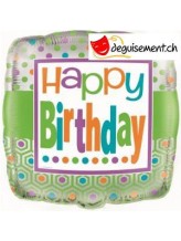Ballon alu carré happy birthday - 45.7 cm Ballon alu carré happy birthday - 45.7 cm