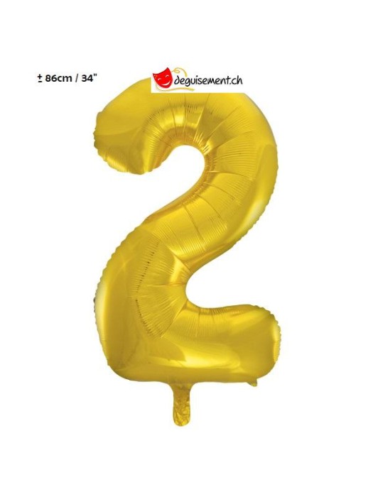 Ballon alu doré chiffre 2 - 86 cm