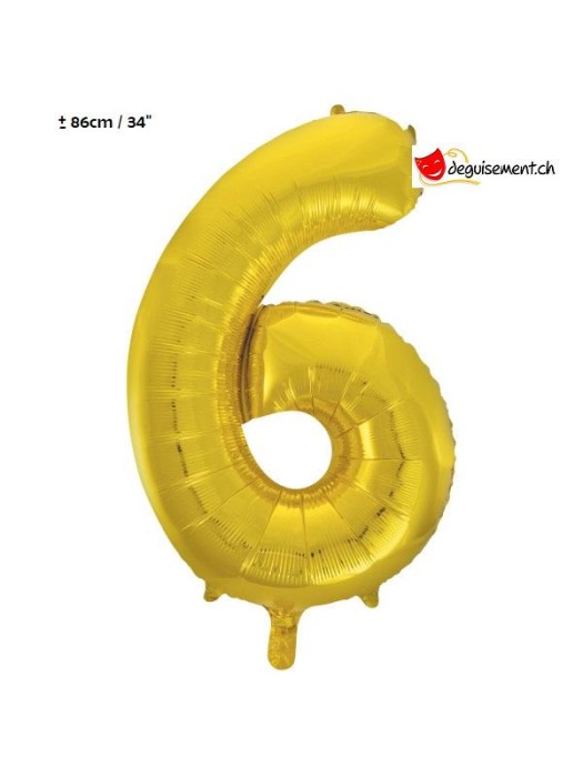 Ballon alu doré chiffre 6 - 86 cm