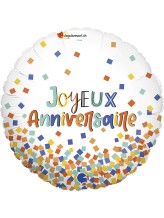 Ballon alu Joyeux Anniversaire - Confettis - 45cm Ballon alu Joyeux Anniversaire - Confettis - 45cm