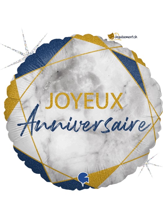 Ballon alu Joyeux Anniversaire - Marbre bleu - 45cm