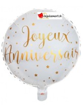 Alu-Ballon joyeux anniversaire - rund - weiß/gold 45cm Alu-Ballon joyeux anniversaire - rund - weiß/gold 45cm