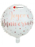 Ballon alu joyeux anniversaire rond - rose gold