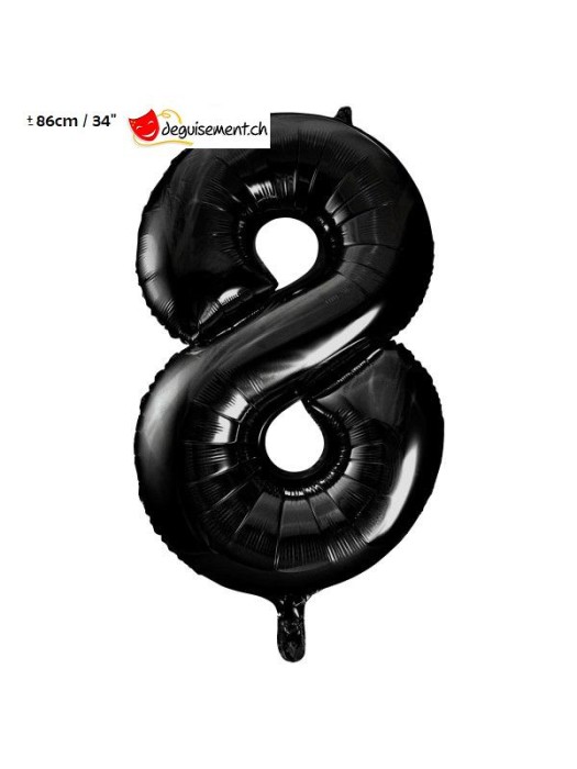 Ballon alu noir chiffre 8 - 86 cm