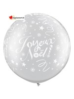 Ballon géant latex Joyeux Noël argent 80 cm <br>à l'endroit
