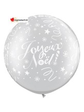 Ballon géant latex Joyeux Noël argent 80 cm à l'endroit