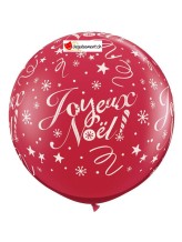 Ballon géant latex Joyeux Noël rouge 80 cm à l'endroit