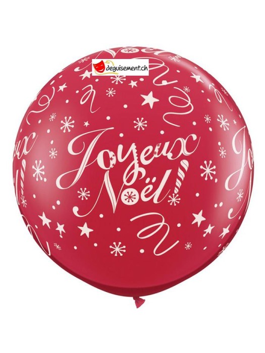 Ballon géant latex Joyeux Noël rouge 80 cm <br>à l'endroit