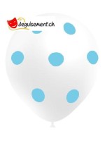 White balloons with blue dots - 8 pieces