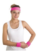Fluorescent pink headband and bracelets