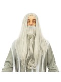 Perruque et barbe de mage - blanc