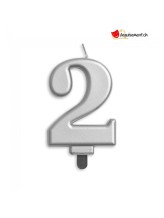 Bougie métallique argent chiffre 2 Bougie métallique argent chiffre 2