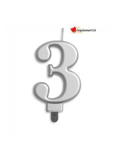 Bougie métallique argent chiffre 3 Bougie métallique argent chiffre 3