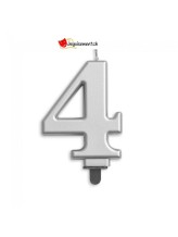 Bougie métallique argent chiffre 4 Bougie métallique argent chiffre 4