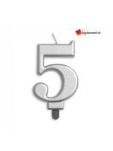 Bougie métallique argent chiffre 5 Bougie métallique argent chiffre 5