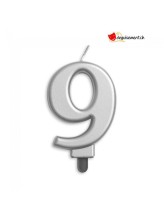 Bougie métallique argent chiffre 9 Bougie métallique argent chiffre 9