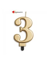 Bougie métallique or chiffre 3 Bougie métallique or chiffre 3