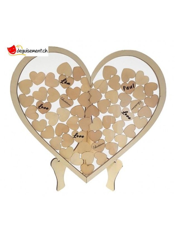 Cadre coeur sur support avec 60 coeurs en bois