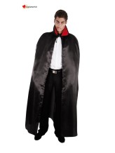 Cape satin noir col rouge 152cm Cape satin noir col rouge 152cm