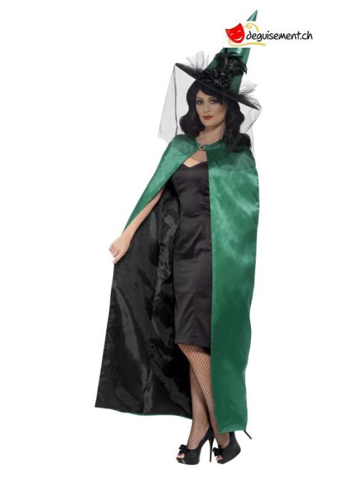 Cape de sorcière réversible - vert et noir - taille unique