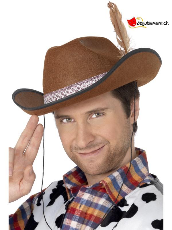 Chapeau cowboy brun avec une plume