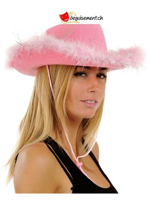 Chapeau cowgirl rose avec plumes