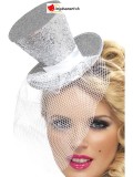 Chapeau Mini + voile argent - taille unique