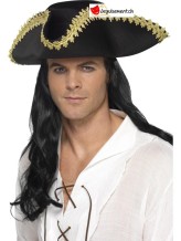 Chapeau pirate noir avec bord doré Chapeau pirate noir avec bord doré