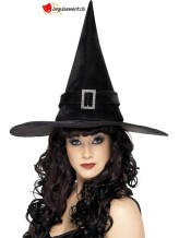 Chapeau sorcière noir avec boucle faux diamants Chapeau sorcière noir avec boucle faux diamants