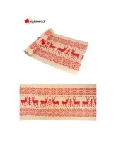 Chemin de table burlap rennes et sapins rouges
