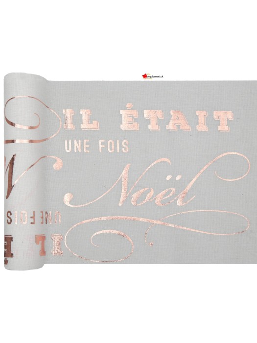 Chemin de table Il était une fois Noël - blanc et rose gold - 28cm x 3m