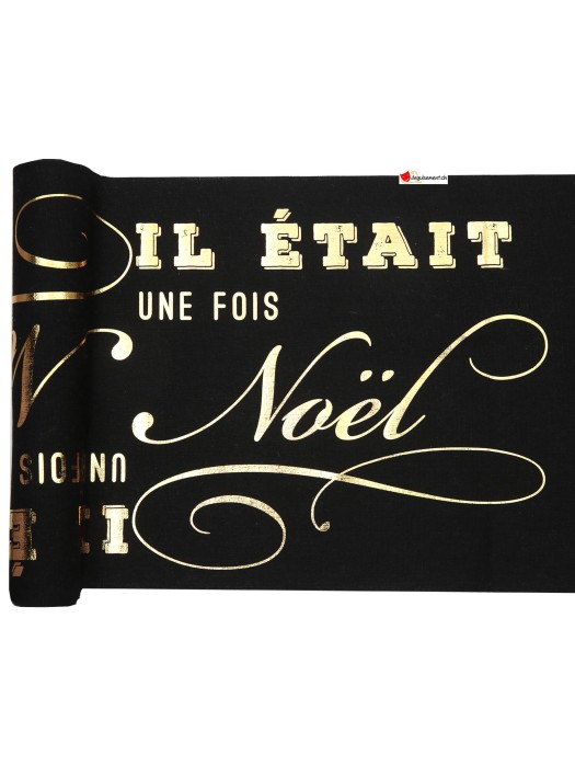 Chemin de table Il était une fois Noël - noir et doré - 28cm x 3m