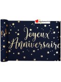 Chemin table Joyeux Anniversaire bleu métallisé