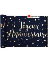 Chemin table Joyeux Anniversaire bleu métallisé Chemin table Joyeux Anniversaire bleu métallisé