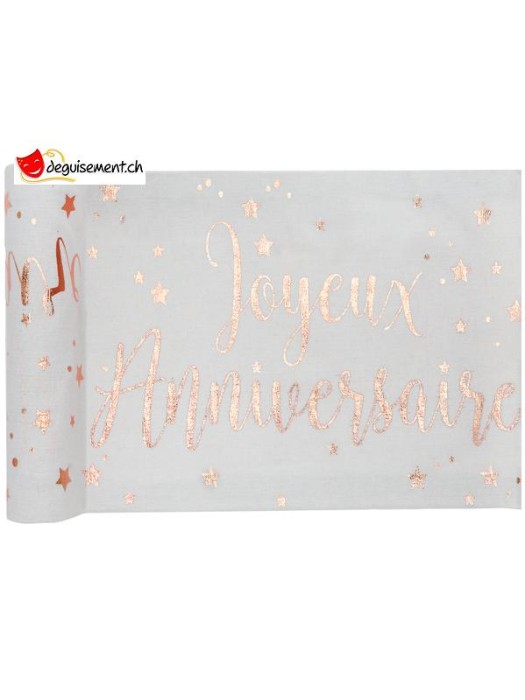 Chemin de table Joyeux Anniversaire métallisé rose gold