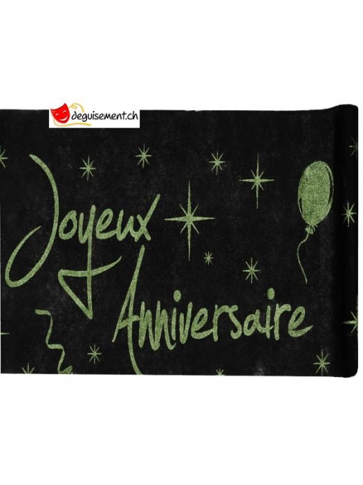 Chemin de table joyeux anniversaire noir-vert