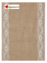 Chemin de table jute avec dentelle - 2 mètres