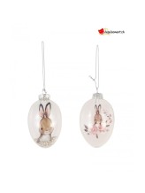 Décoration Oeuf de Pâques en verre avec lapin Décoration Oeuf de Pâques en verre avec lapin