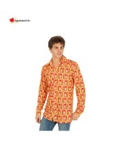Déguisement chemise disco carré jaune et rouge Déguisement chemise disco carré jaune et rouge