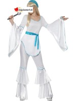 Weiß und blau Disco Kostüm für Frau